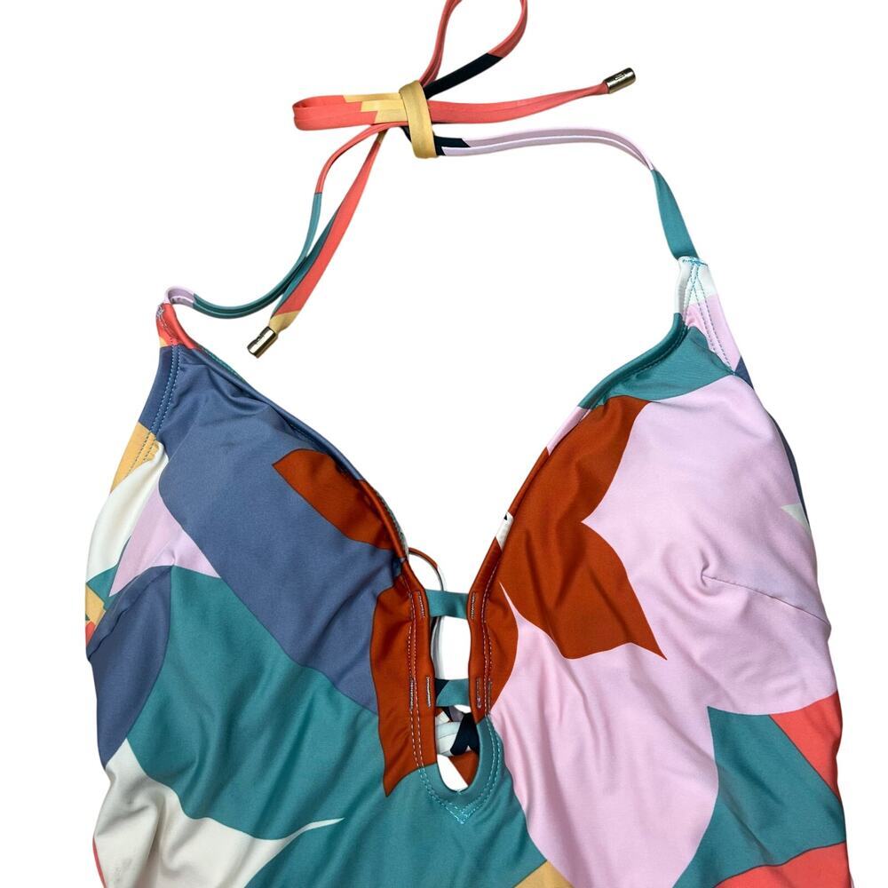Laundry‎ Shelli Segal Plunge Front Swimsuit Halter Geometric Print Deep V-Neck - Picture 3 of 11